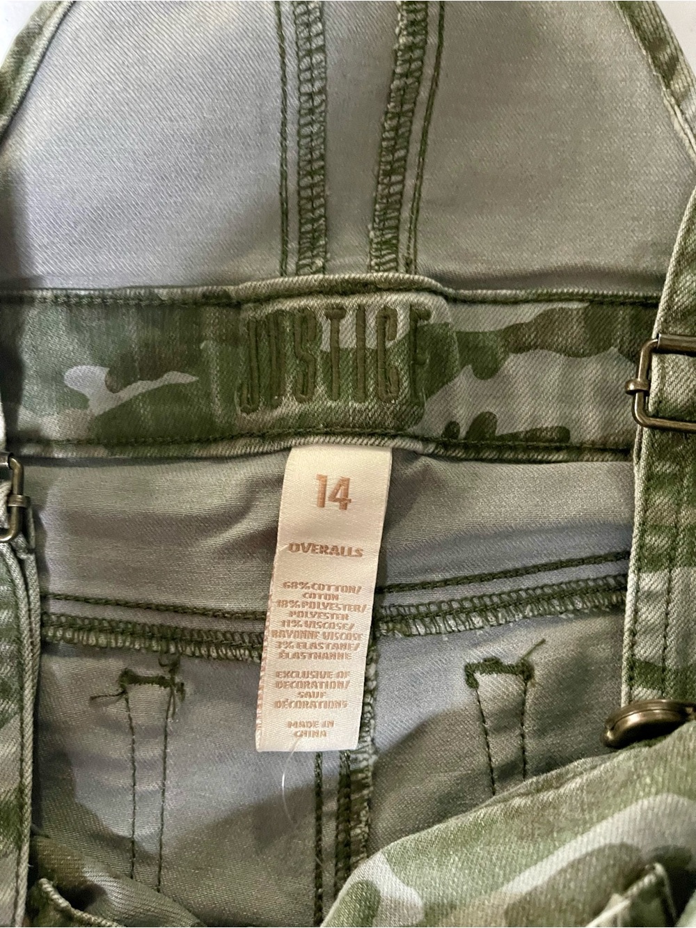 Justice - Girls Green Camo Overalls - Size 14 - Picture 5 of 5